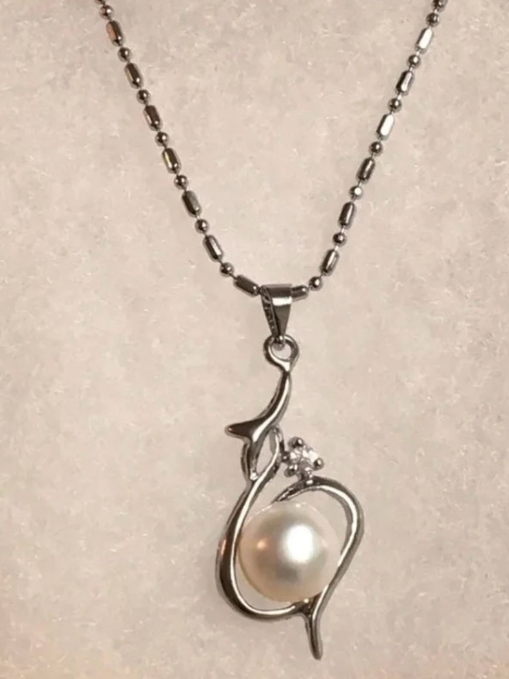 18K White Gold 11MM NATURAL White South Sea Pearl Diamond Pendant Necklace